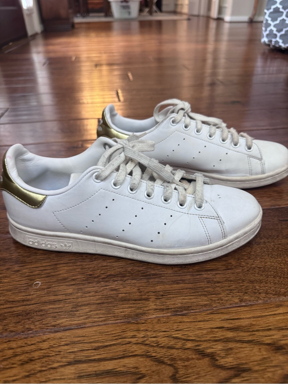 Adidas Stan Smith White Leather Gold Metallic Sneakers Size 9.5